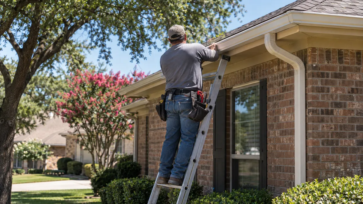 Gutter installation on a North Texas home